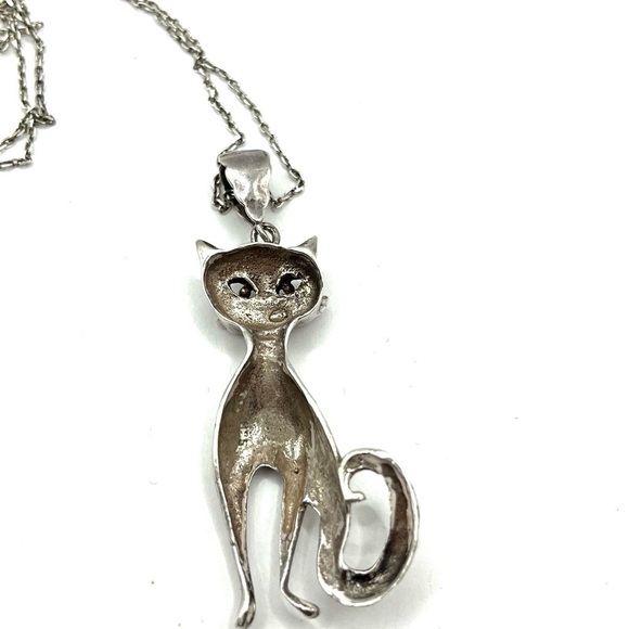 Cat with fish Pendant Adorable cat /kitten necklace Large Oversized Cat 18” - Picture 9 of 12